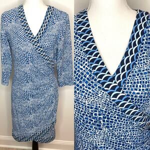 J. McLaughlin Blythe Catalina Cloth Wrap Dress Blue Great Wall Size Medium New